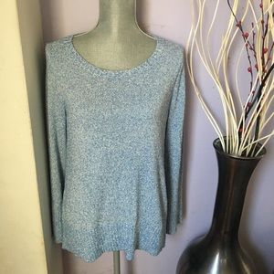 NWT Loft Blue & White Textured Bell Sleeve Sweater